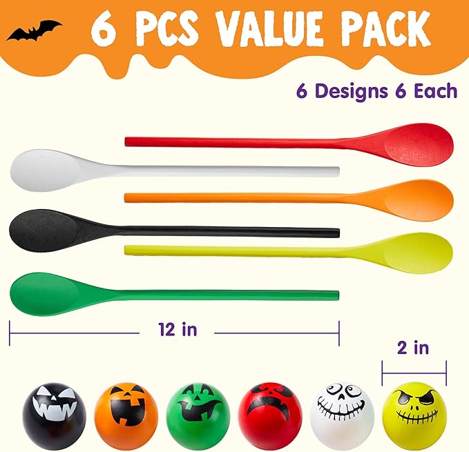 JOYIN 6 Pcs Halloween Egg and Spoon Race Game Set; Eyeballs and Spoons - Image 2