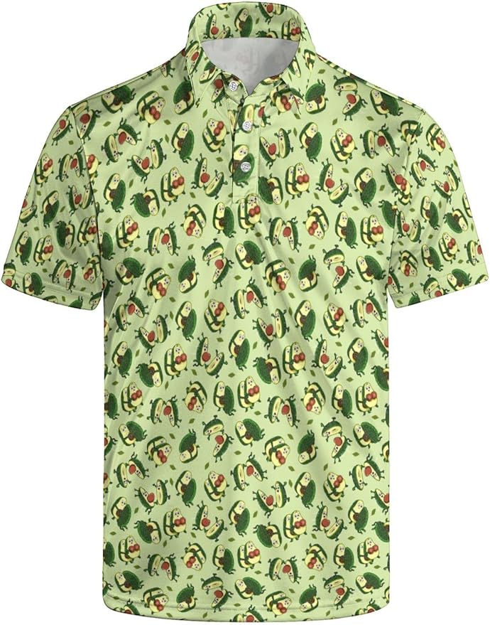 HUURAY Funny Golf Polos for Men Funny Print Short Sleeve Shirts Quick Dry Polo Shirts Hawaiian Shirt Performance Golf Outfits