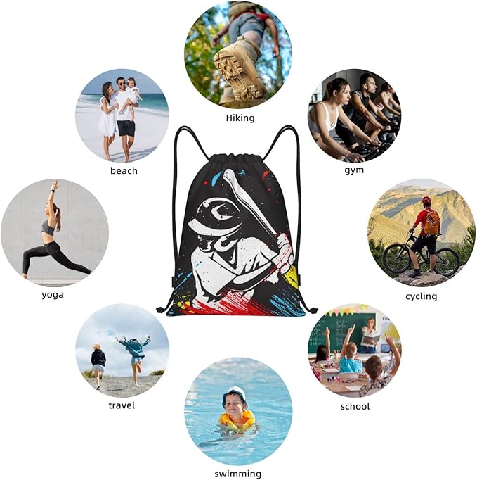 Kids Baseball-Themed Drawstring Bags for Boys Girls, Sports Drawstring Backpack Casual Knapsack for Teens Adults Women Men for Gym Beach Travel Swimming Yoga Camping, Small