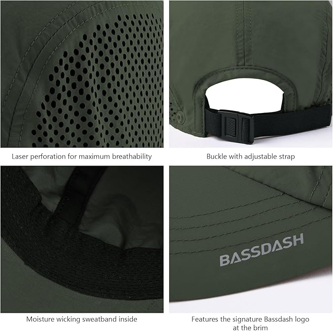 BASSDASH UPF 50+ Foldable Fishing Hat Baseball Cap with Removable Neck Flap Portable for Men Women Golf Hiking