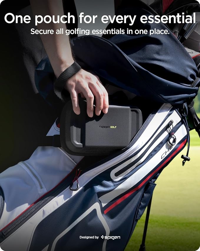 Spigen Golf Accessories Organizer Pouch – Valuables Holder for Balls, Tees, Markers & Gloves, Fits Range Finder, Portable Launch Monitor, Phone & Wallet