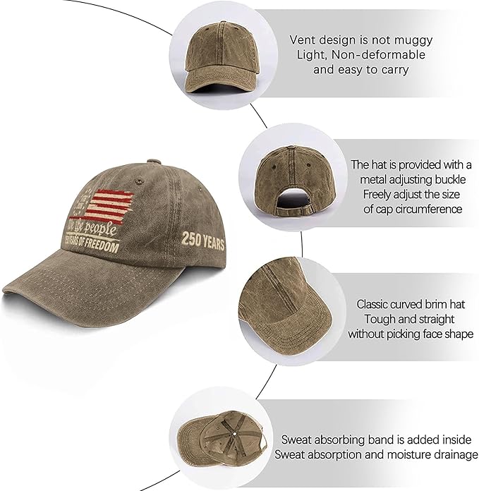 U.S. 250th Anniversary 250 Years Freedoms 1776-2026 Baseball Hats Funny