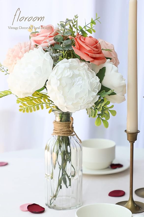 Floroom Artificial Flowers 16pcs 4" White Blooming Peonies Real Looking Foam - Image 2