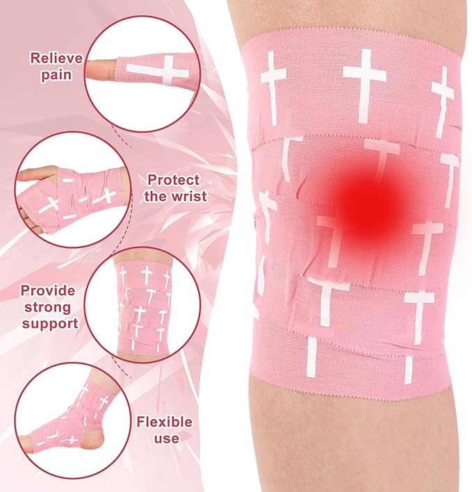 MiniInflat 2 Pcs Christian Cross Athletic Tape Sports Tape 2in x 23ft Religion Jesus Wrist Wrap for Soccer Football Baseball, Gift for Graduation Teacher Nurses Week Pentecost(Pink,Crosses)