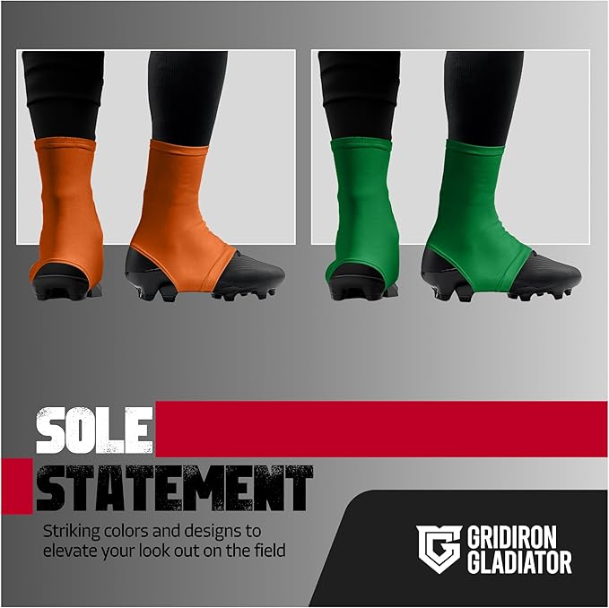 Gridiron Gladiator Football Spats - Spat Cleat Covers for Youth or Adult - Cover Cleats for Baseball Soccer Football - Shoe Sleeves - Sports Gear - Orange - Small