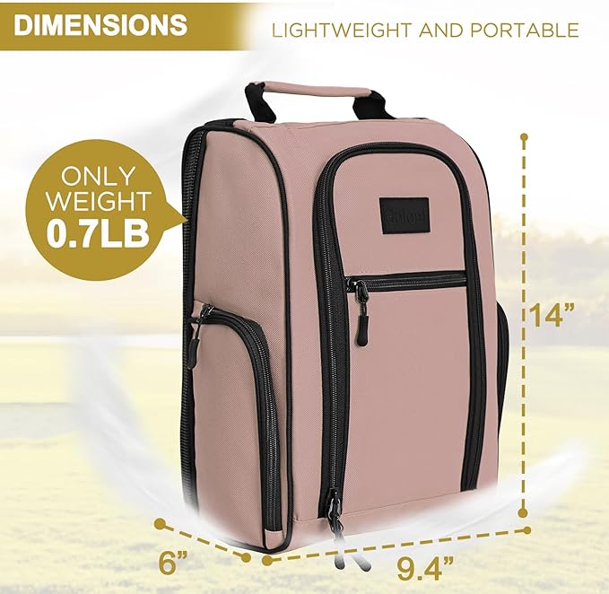 Goloni Golf Shoe Bag for Men Women, Ventilated Golf Shoe Bag with Side Pockets, Lightweight Portable Golf Shoe Carrier for Golf Shoes, Tees, Balls & Accessories,Light Pink