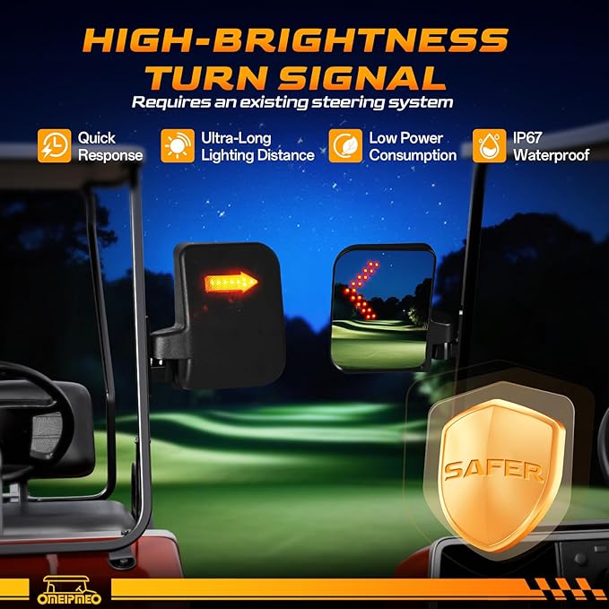 Golf Cart Mirrors, Golf Cart Side Mirrors with LED Turn Signal Light, Universal Rear View Mirror for Club Car EZGO YAMAHA, Left & Right Pair, Street Legal, Easy Bolt-On Installation, Enhanced Safety