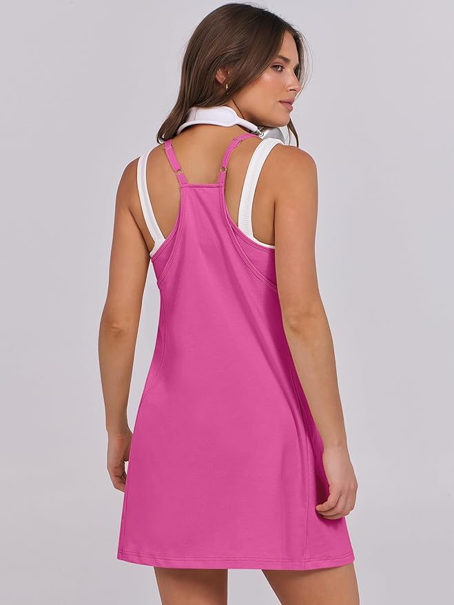 ANRABESS Women Summer Dress 2026 Beach Vacation Outfits Tennis Athletic Workout Romper Dress Built in Shorts Travel Clothes