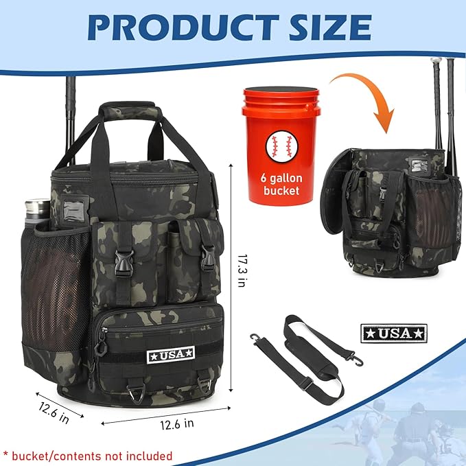 Baseball Bucket Bag - Baseball Coaching Accessories Organizer, Softball Bucket Bag with Insulation Pocket, Anti-Slip Bottom for Bat, Gloves, Scoreboards