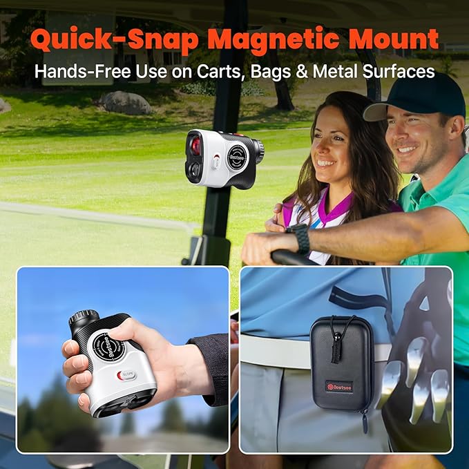 Golf Rangefinder with Slope & Red Backlight, 1500Yards Laser Range Finder, 0.3s FlagLock Vibration, 7X Magnification, Magnet Stripe, 85% Transmission Lens for Golfing/Hunting, Golf Accessories