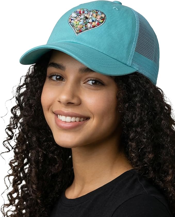 Funky Junque Trucker Hat for Women – Distressed Low Profile Western Camo Baseball Cap with Mesh, Trendy and Adjustable Fit