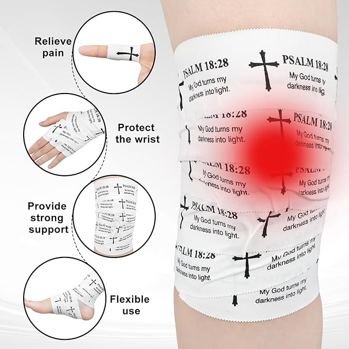 MiniInflat 2 Pcs Christian Cross Athletic Tape Sports Tape 2in x 23ft Religion Jesus Wrist Wrap for Soccer Football Baseball, Gift for Graduation Teacher Nurses Week Pentecost(White,Psalm 18:28)