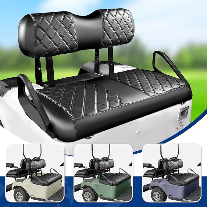 NOKINS 4PCS Golf Cart Diamond Seat Covers Kit,Front and Rear Seat Covers for Club Car Precedent/EZGO TXT/Yamaha Original Regular Seat Cushion (Black&Black Stitching, Fit EZGO TXT 1994-2013)
