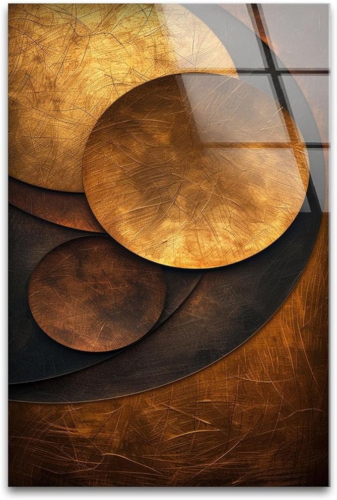My Photostation.com Round 24'' Bronze Art Deco Geometric Motifs Glass Wall Art - Image 5