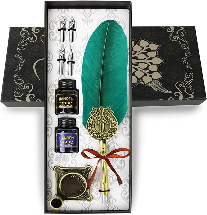 Quill pen ink set, Feather Pen and Ink Set, Antique Calligraphy Pen by TIANREN