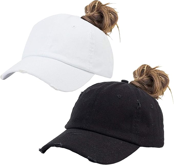 Eohak Ponytail Baseball Hat Distressed Retro Washed Womens Twill