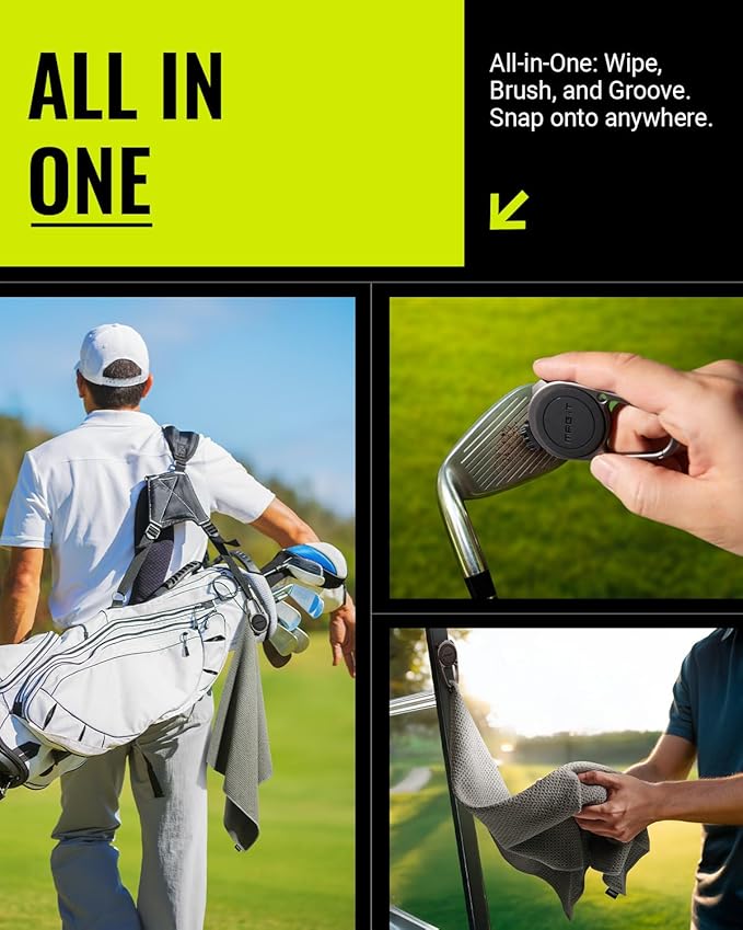 Legato MAG-iT Magnetic Golf Towel with Built-in Groove Cleaner & Sharpener – N52SH Ultra-Strong Magnet, Waffle Microfiber, Carabiner Included – Golf Bag Accessory – Grey