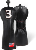 Golf Head Covers, US Flag Patriotism Golf Club Cover for Woods and Driver, Fairway, Hybrid - Premium Leather Golf Club Head Covers with Interchangeable Tags