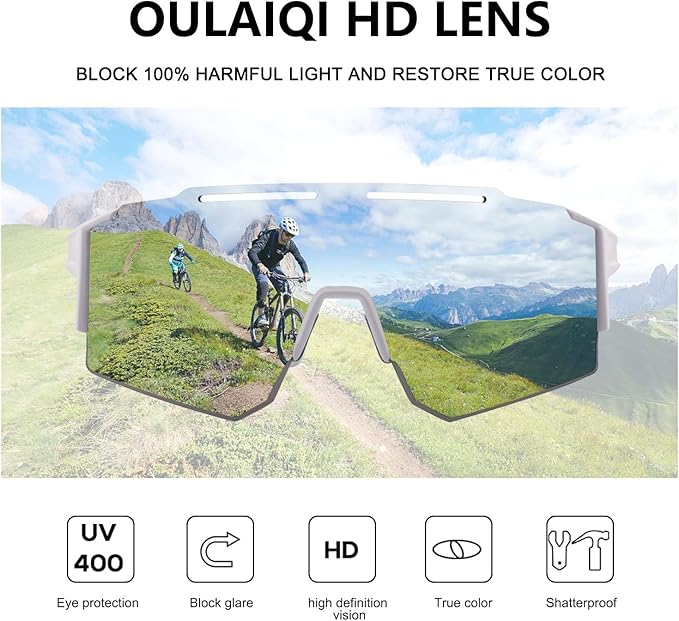 OULAIQI Cycling Sunglasses Polarized Sunglasses for Cycling Men Women with 1 Lens or 3 Interchangeable Lens Baseball Glasses