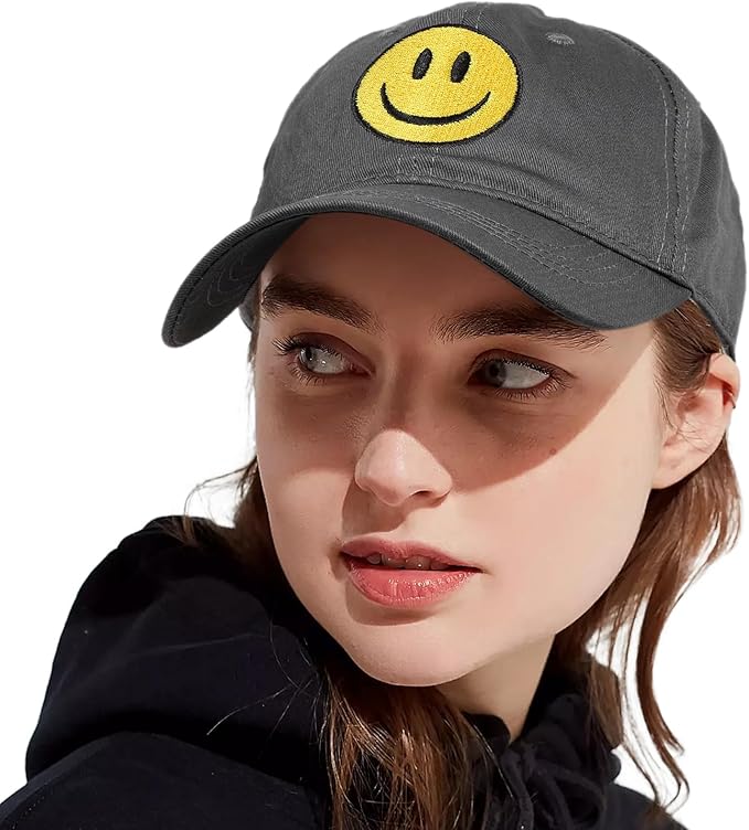 Smile Face Baseball Cap for Women Men Cute Baseball Caps Unstructured Cotton Dad Hat