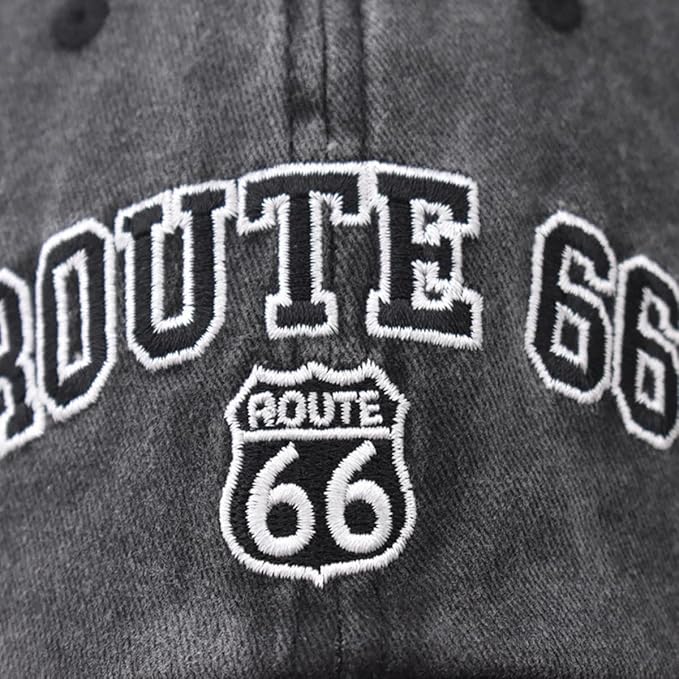 Vintage Washed Cotton Baseball Caps for Women Men Classic Route 66 Embroidered Sun Protection