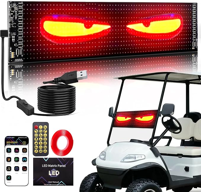 TOBWOLF Golf Cart LED Sign 23x5in Programmable Flexible Windshield Screen, App Controlled DIY Pattern Soft Lights, USA Patriotic 4th of July Independence Day Decor for Golf Trucks