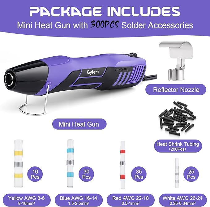 Gyfent Heat Gun with 100Pcs Solder Seal Wire Connectors & 200Pcs Heat Shrink - Image 2