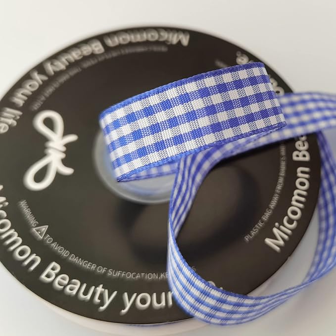 Blue and White Woven Edge Plaid Ribbon 100% Polyester Gingham Ribbon 25 Yards - Image 6