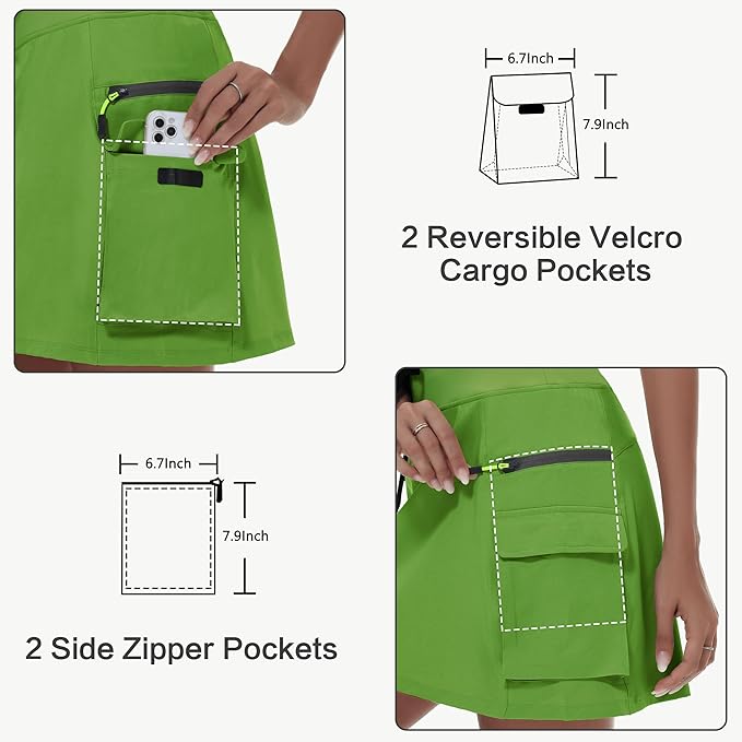 MIVEI Skorts for Woman - Hiking Cargo Skorts with Zipper Pockets, High Waisted Quick Dry Golf Workout, Dressy Casual