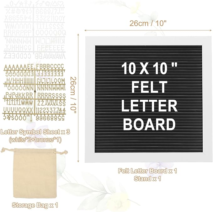 PATIKIL Felt Letter Board, 10x10Inches Black White Wooden Changeable Message - Image 2