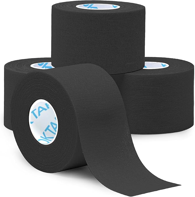 OK TAPE Athletic Sports Tape（4 Packs) Black- 32.8ft Per Roll Athletic Tape for Injuries,Strong Stick No Residue Athlete & Sport Trainers First Aid Injury Wrap, Hockey Stick