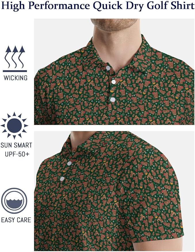 HUURAY Funny Golf Polos for Men Funny Print Short Sleeve Shirts Quick Dry Polo Shirts Hawaiian Shirt Performance Golf Outfits