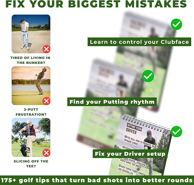 Golf Cheat Sheets - Waterproof Pocket Guide with 175+ Tips for Every Shot - Golf Training Aid Reference Cards for Beginners and Mid-Handicappers - Tear-Resistant Golf Tips Book for the Course