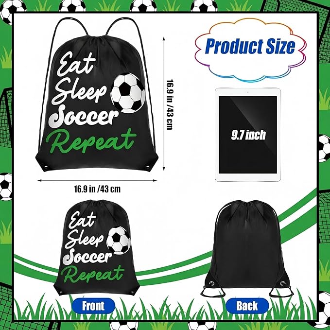 Reallnaive 24 Pcs Soccer Party Favor Gifts, 24 oz Soccer Water Bottle Reusable Sport Squeeze Drinking Cup, Eat Sleep Drawstring Bag Cinch Sack Sport Pack for School Team Gift Event Accessories