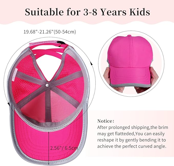 Little Girls Criss Cross Ponytail Hat Toddler Reflective Baseball Cap Kids Quick Dry Summer Sports Hats Age 3-8