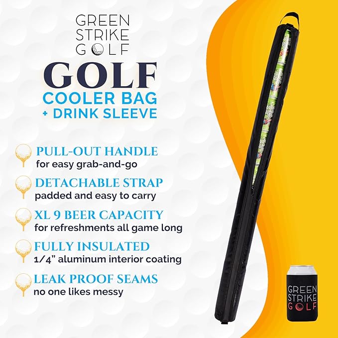 9 Can Insulated Golf Beer Sleeve with 7 Ice Pack Coolers - 8mm Thick Insulation Keeps Drinks Cold and Leak Proof Zipper – Customer-Favorite Golfing Gifts & Golf Bag Accessories