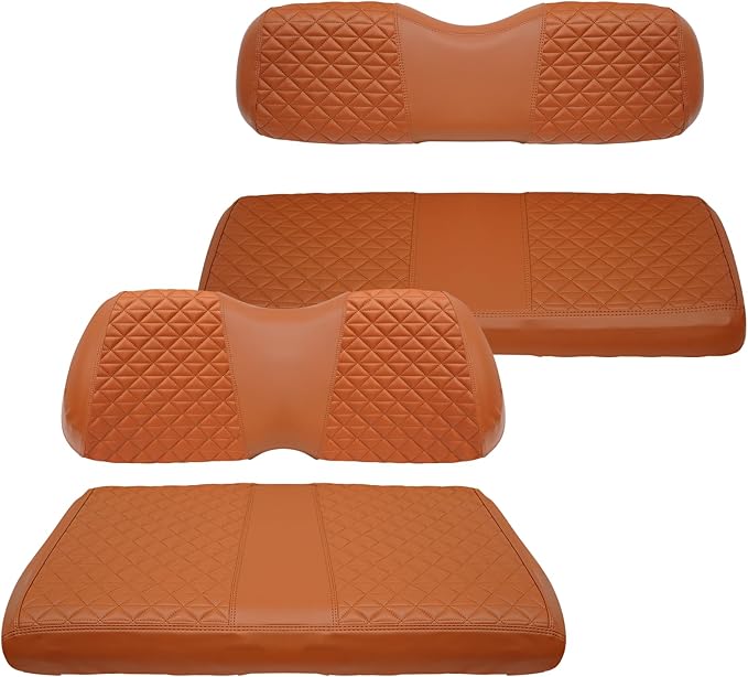 XUANYUDG0769 Golf Cart Front and Rear Seat Covers for EZGO TXT/RXV Club Car DS/Precedent Yamaha G29, Vinyl Leather Made/Adjustable Straps and Retractable Buckle/No Stapler Required,4PCS
