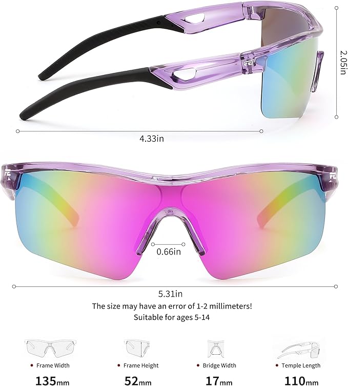 FEISEDY Kids Teens Baseball Polarized Sunglasses Sports TR90 Frame Boys Girls Cycling B2454