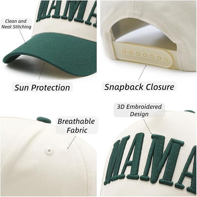 Womens Mama Trucker Hat, Vintage Snapback Mom Baseball Cap, Trendy New Mom Gifts Mothers Day Outfits for Mommin