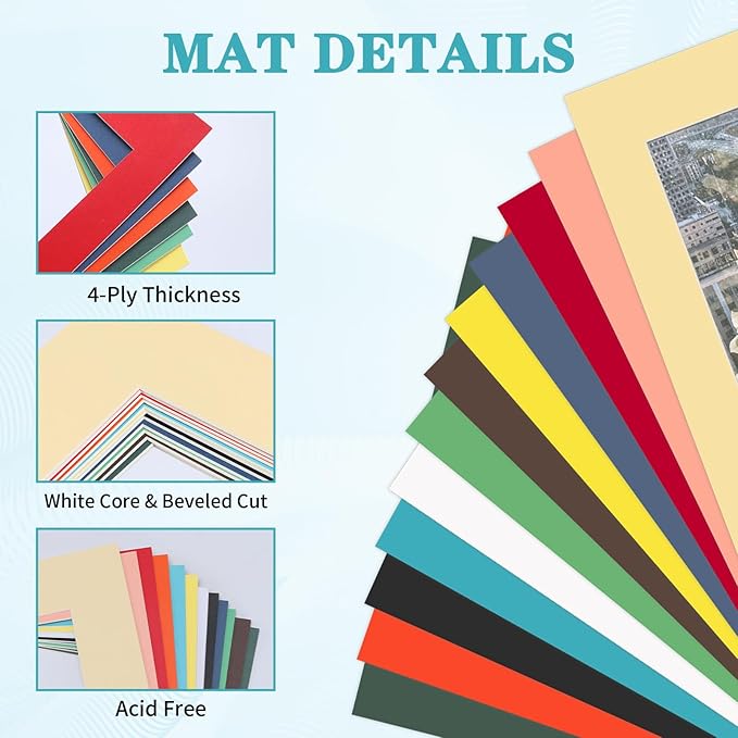 ZBEIVAN 12 Packs Mixed Colors 11x14 Picture Frame Mats - Image 3