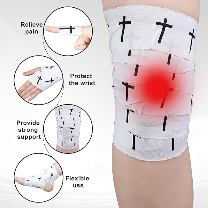 MiniInflat 2 Pcs Christian Cross Athletic Tape Sports Tape 2in x 23ft Religion Jesus Wrist Wrap for Soccer Football Baseball, Gift for Graduation Teacher Nurses Week Pentecost(White,Crosses)