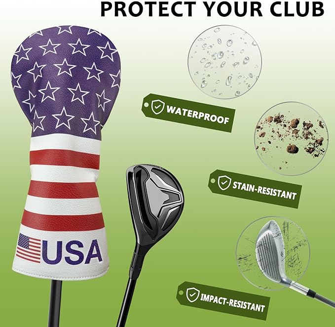 Golf Club Head Covers for Men Women, PU Leather Golf Headcover for Driver Fairway Wood and Hybrid, Funny Golf Accessories