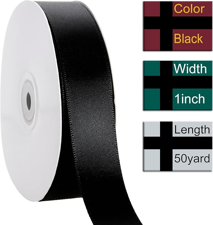1 Inch Black Ribbon, 50 Yards Craft Polyester Satin Ribbon Perfect - Image 2