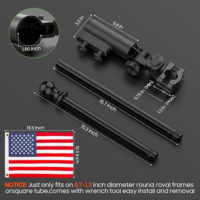 10L0L Golf Cart Flag Holder and Flag Pole Mount Kit Universal for Yamaha EZGO Club Car, Heavy Duty Bracket for Golf Cart, Golf Push Cart with USA Flags-12Inch×18Inch