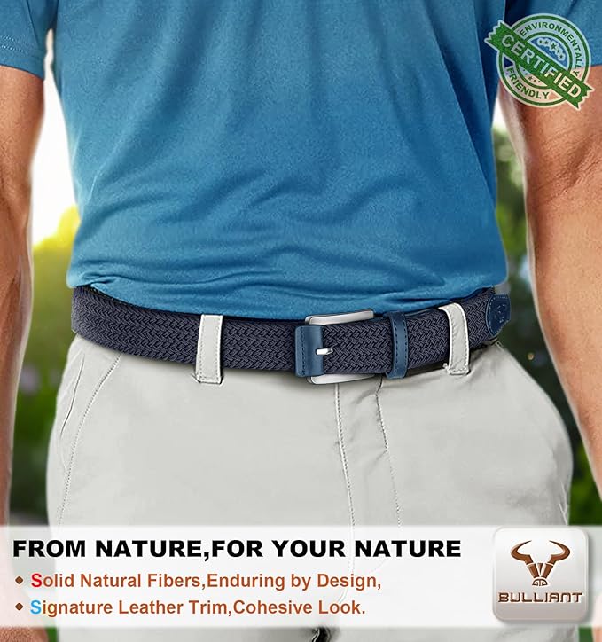 BULLIANT Belt for Men 2Pack,Mens Gift Stretch Braided Web Belt Elastic for Casual Golf Jeans,1 3/8"