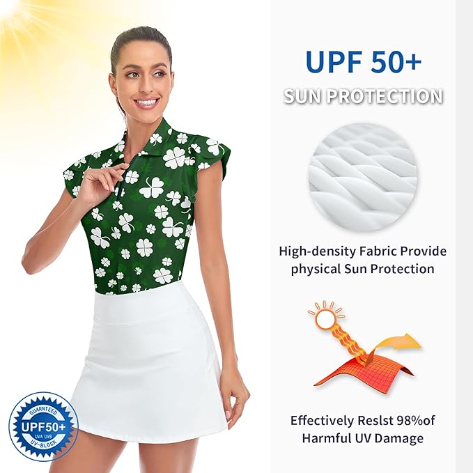 Soneven Womens Petal Sleeve Golf Shirts Moisture Wicking Lady Golf Apparel Print Tennis Sport T Shirt