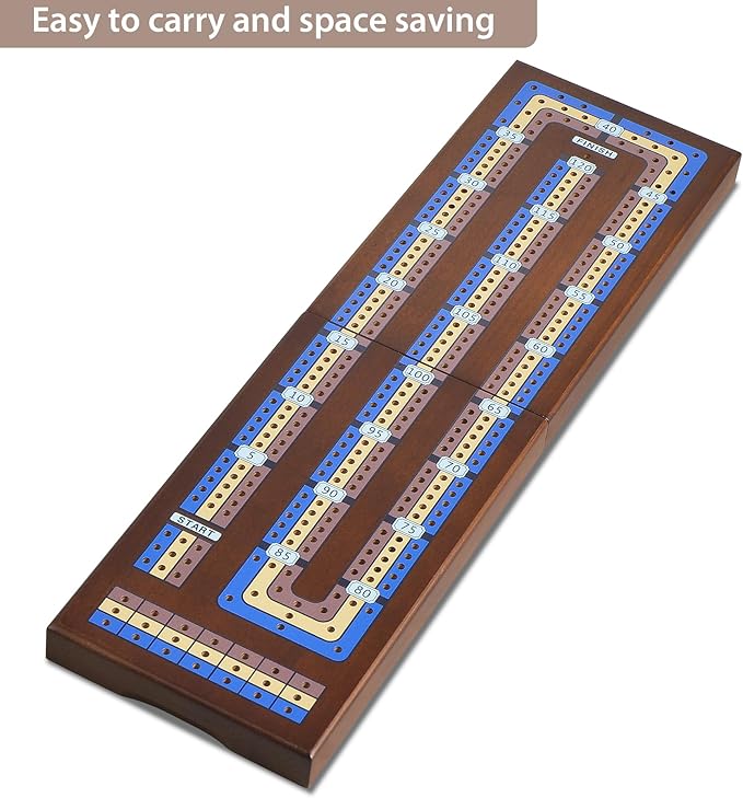 Foldable Wooden Cribbage Board Game Set, Portable Travel 3 Track Cribbage Board - Image 6