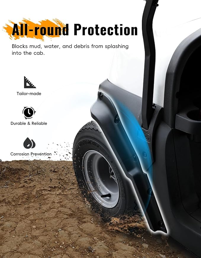 Golf Cart Front & Rear Fender Flares for Club Car Tempo 2017-2025, 10PCS Combined Mud Guards Mud Flaps Only for Club Car Tempo Standard and Unmodified Golf Carts Body 2017-2025 Accessories