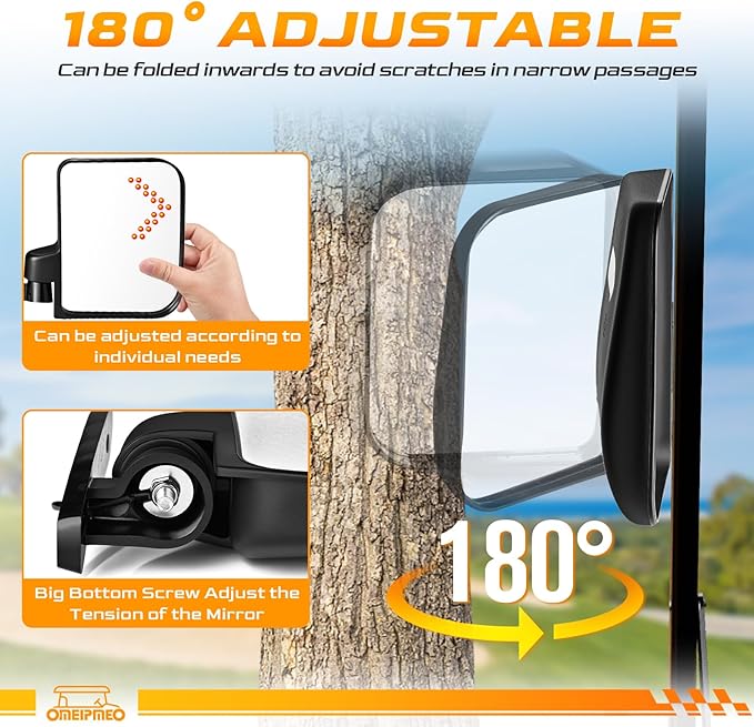 Golf Cart Mirrors, Golf Cart Side Mirrors with LED Turn Signal Light, Universal Rear View Mirror for Club Car EZGO YAMAHA, Left & Right Pair, Street Legal, Easy Bolt-On Installation, Enhanced Safety