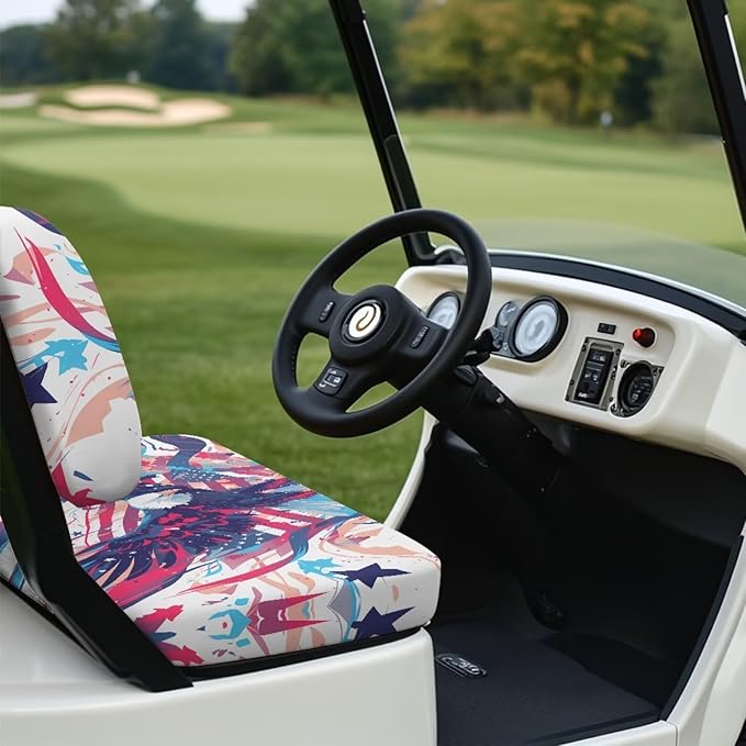Yewatlles Seat Cover for Golf Cart Club Car Regular Cushion, No Stapler Required, Golf Cart Replacement Front Seat Cover Activity Reward Flag and Eagle
